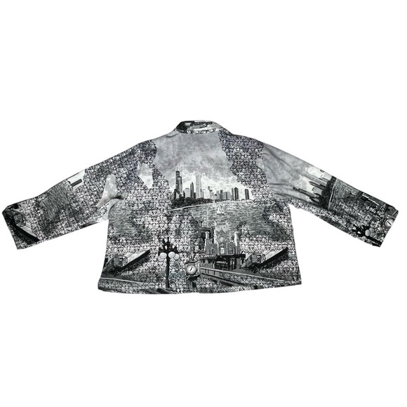 VTG RAAKHEE Sequin Black White City Skyline Button Up Top Women's Size 1X - Picture 12 of 16